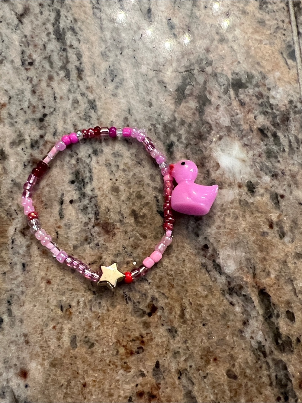 Pink Beaded Duck Charm Bracelet for Kids